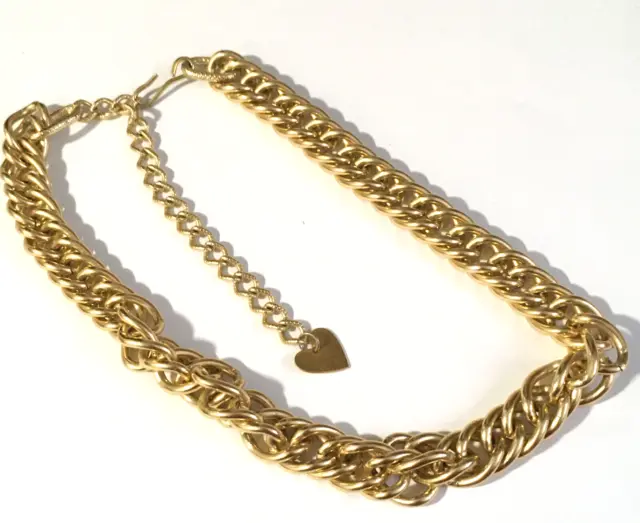 Vintage Gold Tone Chain Link Necklace 14" Adjustable 3" Heart On End