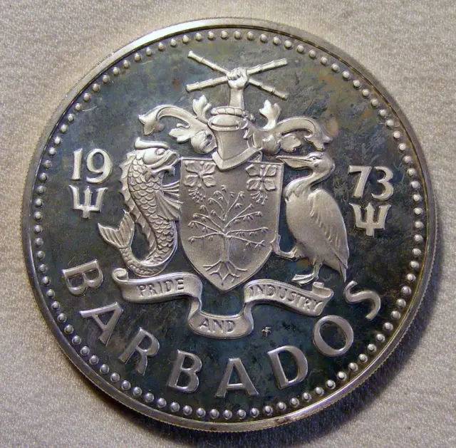 1973 Barbados SILVER Proof 10 Dollars Ten Dollars Silver Coin