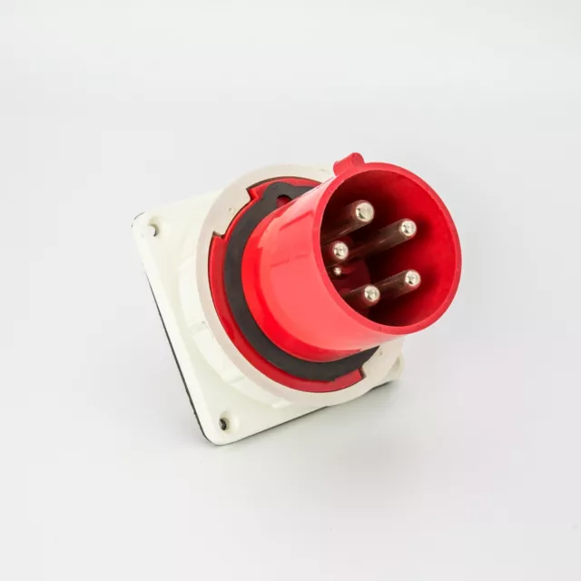 ROLEC 125 Amp 5 Pin Red Panel Mount Inlet Plug 415V IP67 Waterproof 3 Phase