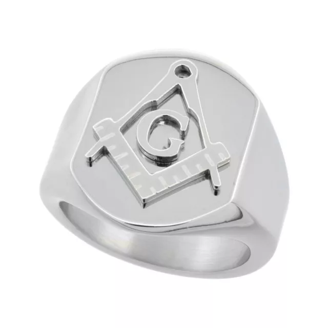 Bright Polish Surgical Steel Masonic Symbol Ring Square and Compass 3/4 inch