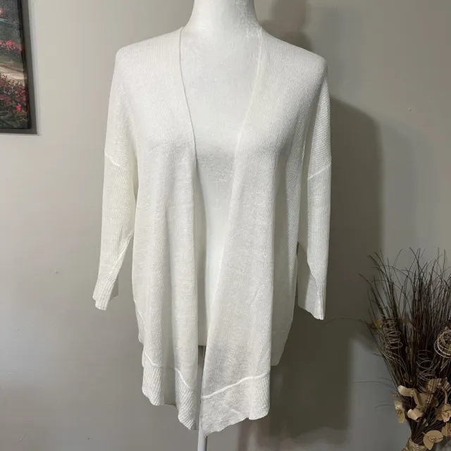 EILEEN FISHER Womens White Open Cardigan Sweater Size XS Organic Linen Cotton
