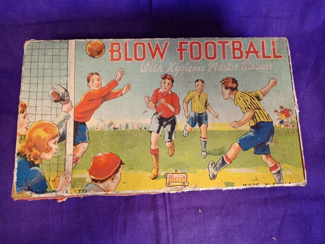 Vintage English Blow Football Game with Tin Litho Goalies England Glevum  Games