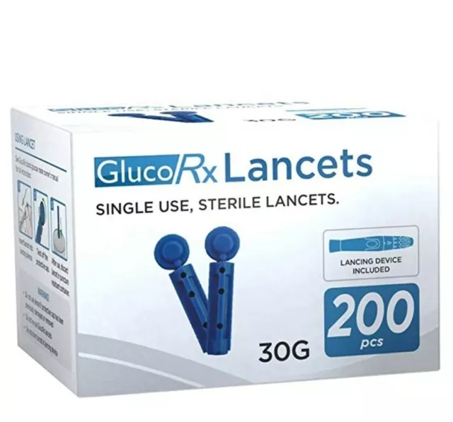 GlucoRx Sterile Lancets (30g), 200 Pack