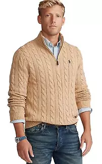 Polo Ralph Lauren Men's Camel Melange Cable Knit Cotton Sweater, 3XB