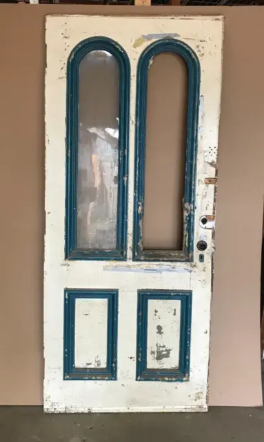 1 Antique Wood 36x83 Decorative Double Arched Glass Farmhouse Door VTG 664-23B