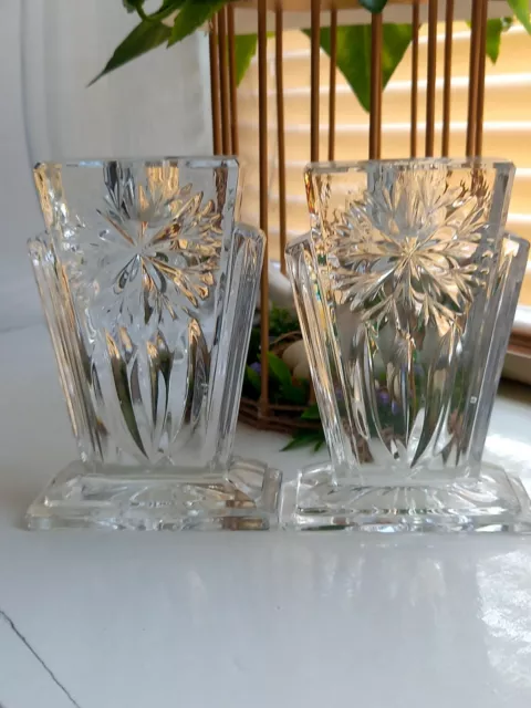 Pair Of Stunning Art Deco Cut Glass Candle Holders