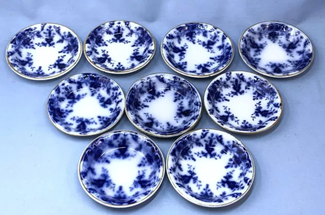 Ridgways Osborne Flow Blue England Set Of 9 Butter Pats