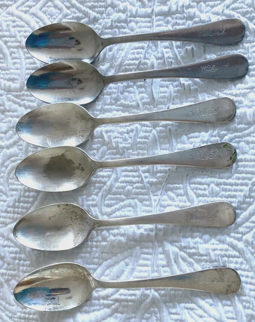 VINTAGE SET 6 WOOLWORTH"S LUNCH COUNTER TEASPOONS Oneida Hotel Plate