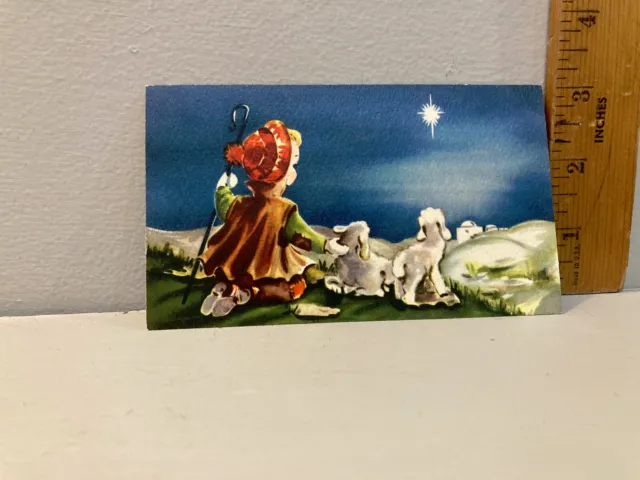 Vtg Christmas Card Shephard Boy Sheep Bright Star Bethlehem Sunshine Card s