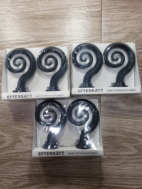 Lot of 3 IKEA EFTERRATT Curtain Rod Finial Swirl Spiral Design Black 603.006.04