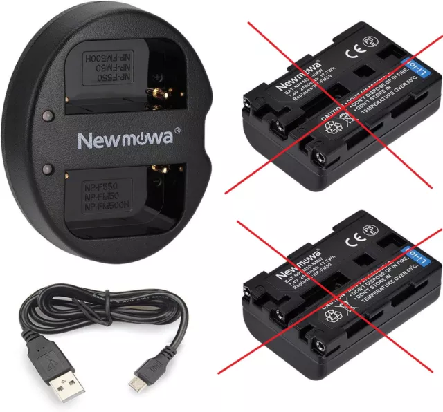 Newmowa Ersatz Akku NP-FM50 (2er Pack) und Tragbar Micro USB Ladegeraet Kit 2