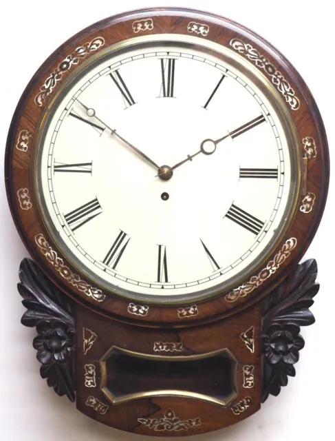 Rare Antique Drop Dial Wall Clock 8 Day Single Fusee Movement Rosewood Case 1880
