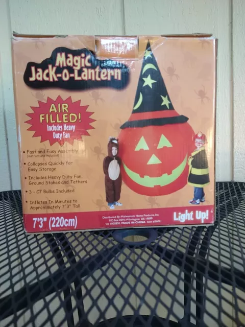 Airblown Inflatable 7 Foot Jack O Lantern Pumpkin Witch Hat RARE