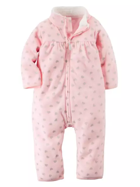 Carters Infant Girls Pink & Silver Heart Print Jumpsuit Coverall Outfit