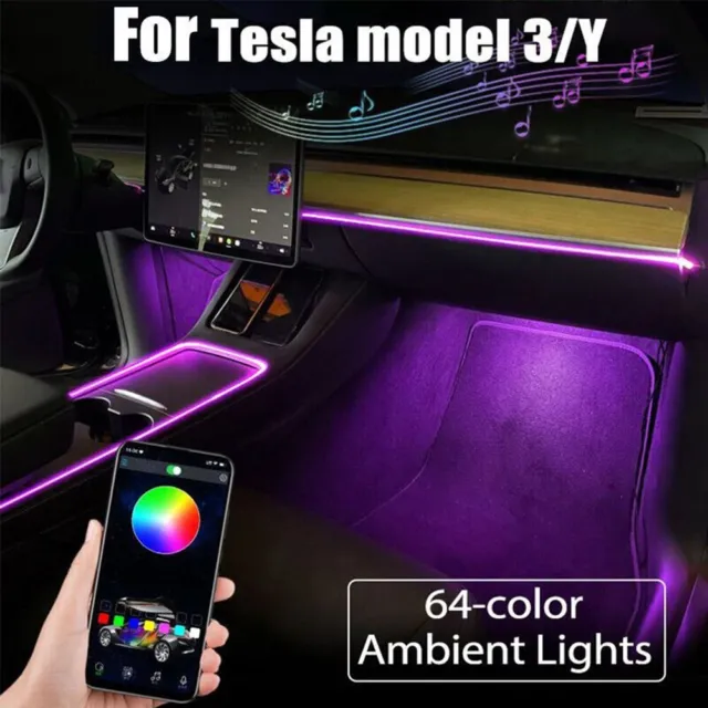 Voiture Intérieur Fluo Léger App Contrôle LED Bande RGB Léger for Tesla Modèle 3