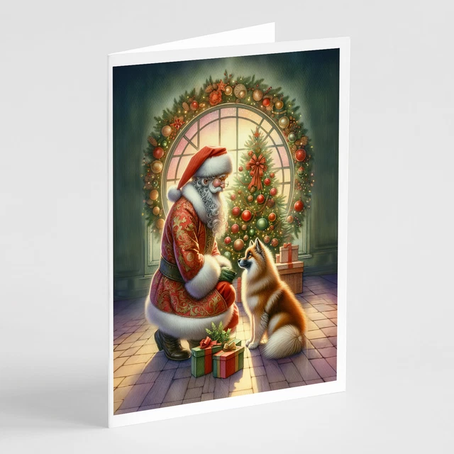 Finnish Spitz and Santa Claus Greeting Cards Envelopes Pack of 8 DAC4110GCA7P