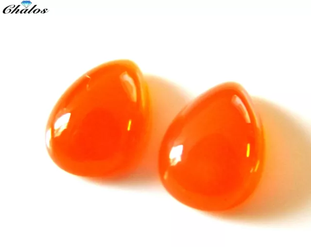 2x Corniola - Rosso Arancio Gocce, Pera Cabochon 9,14ct. Se 9,5x14,5mm (CO001VZ