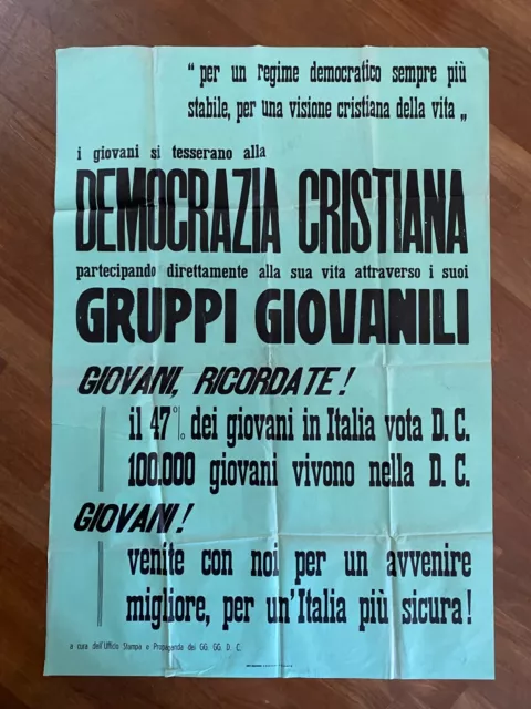 MANIFESTO,poster,Democrazia Cristiana D.C. Tesseramento Giovani ANNI 60,POLITICA