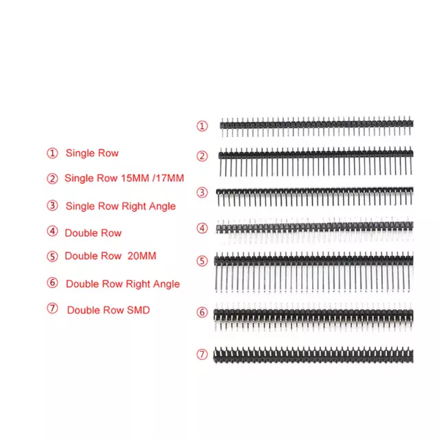 40P Pin Header Pins 2.54mm Double/Single Row PCB Header Socket Straight/Right