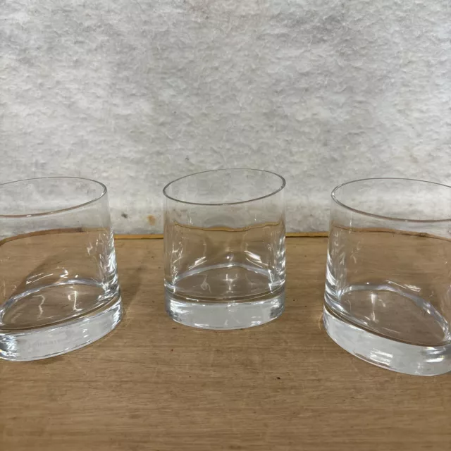 3 Johnnie Walker Double Old Fashioned Oval Whiskey Glasses W/Clear Thick Base