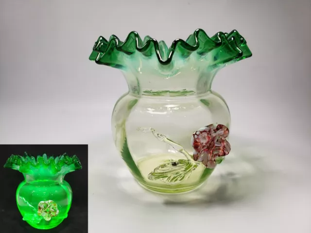 HARRACH / Steven & Williams Victorian Opalescent Vaseline Glass Vase, Matsu Noke