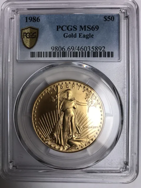 1986 $50 1 oz Gold American Eagle PCGS MS69 - Gold Shield