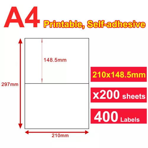 200 Sheets 21x14.8cm 2 Labels Per Page Quality A4 Shipping Label Laser Inkjet