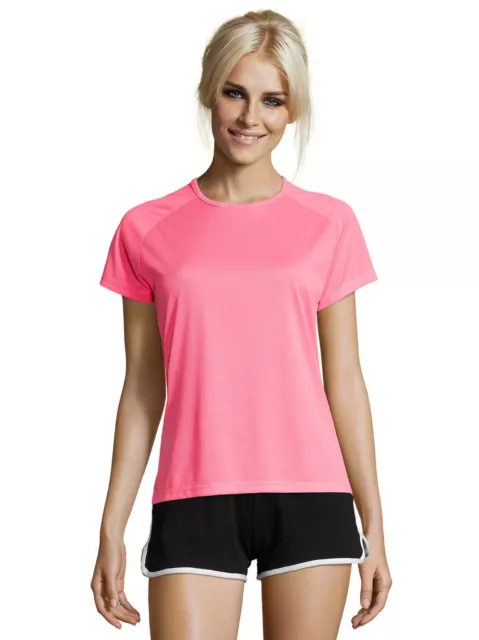 Damen Sport T-Shirt Funktionsshirt in 16 Farben Gr.XS,S,M,L,XL,XXL neon 200