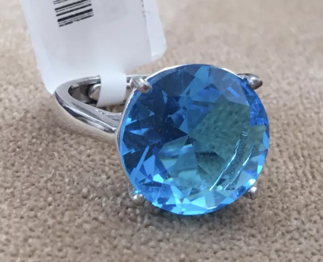 🌈 SPARKLING 🌈 Vintage NOS 925 STERLING SILVER Round Blue Gem ADJ Size 8.5 RING