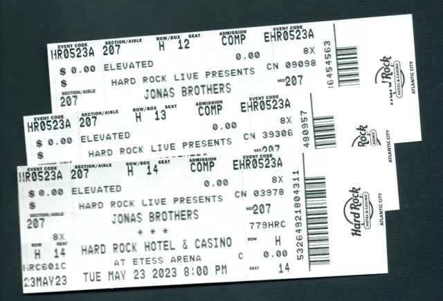 Jonas Brothers May 23, 2023 Atlantic City NJ 3 Untorn Tickets