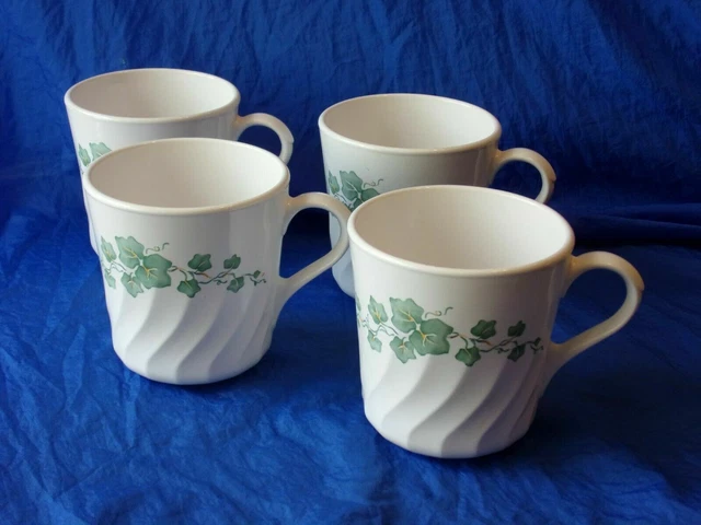 Corning Corelleware Callaway Ivy Pattern Porcelain Coffee Mugs x4 Made in USA