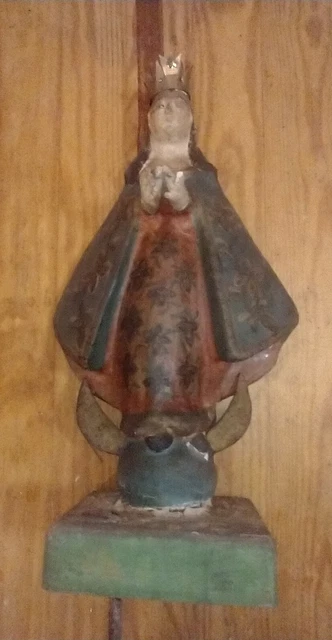 Antique Hand Carved Wood Virgin Mary Santos Polychrome Statue Folk Art  1700s