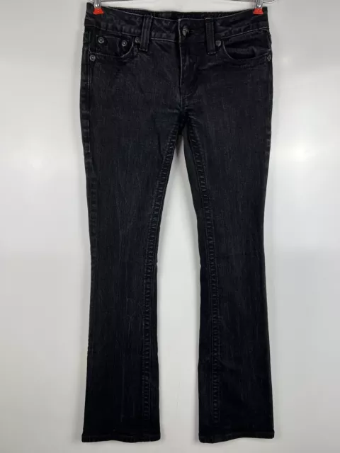 Miss Me Irene Boot Cut Jeans Womens Black Faded Denim 28x32 Flap Pockets Stretch