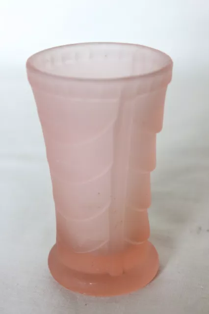 Art Deco Frosted Pink Glass 'Pontefract' Posy Vase by Bagley