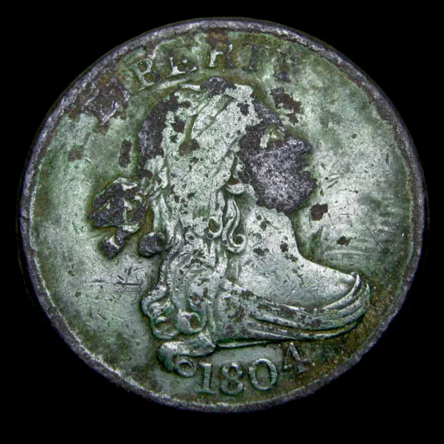 1804 Spiked Chin Draped Bust Half Cent 1/2 Penny Nice Details Type Coin #IK822