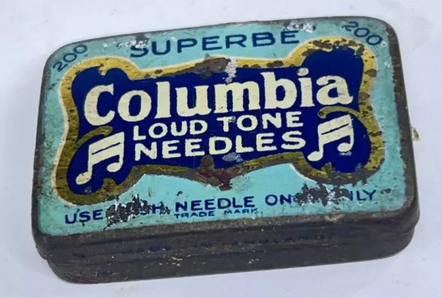 Vintage Columbia Loud Tone Gramophone Needle Tin With  needles 46x35 mm