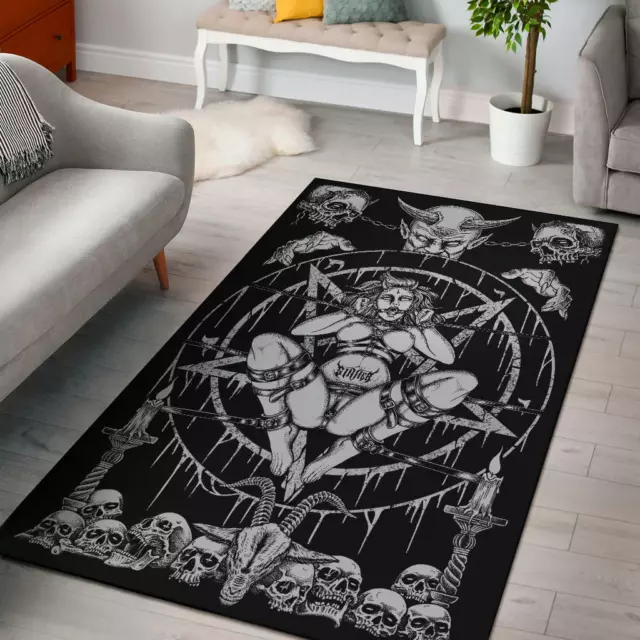 Skull Demon Satanic Baphomet Goat Satanic Over The Sinner Area Rug Edit Version