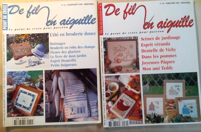 Lot de 2 magazines Broderie Point de Croix " De Fil en Aiguille" Thèmes variés