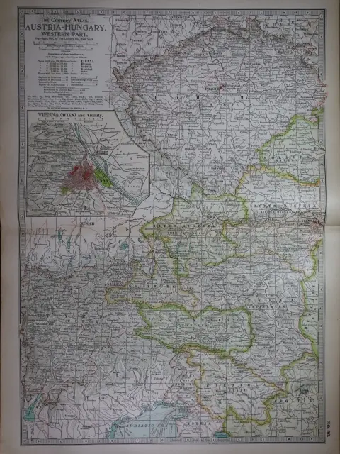 Old 1902 Century Atlas Map ~ WESTERN AUSTRIA - HUNGARY ~ (12x16) -#1158