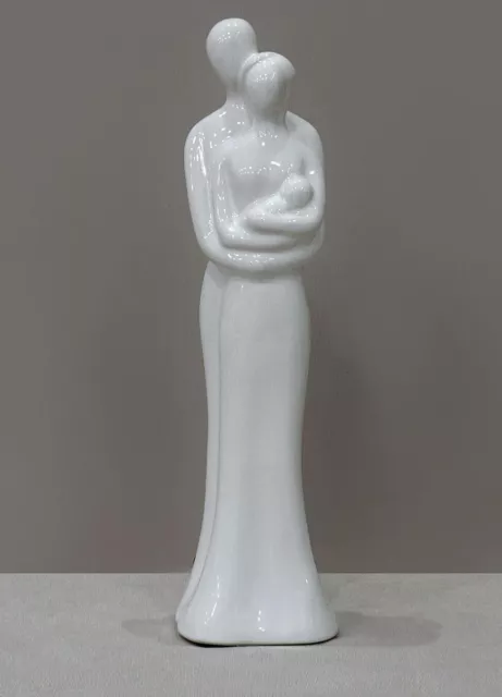 Statuetta Famiglia Abbracci In Ceramica Bianca  Decorazione H 31Cm