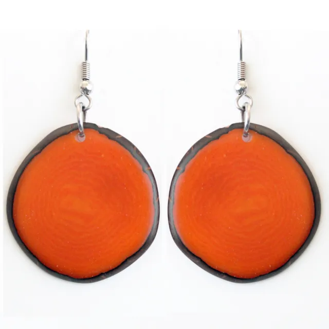 Chips Tagua Earrings Orange Handmade, Fairtrade, Lightweight