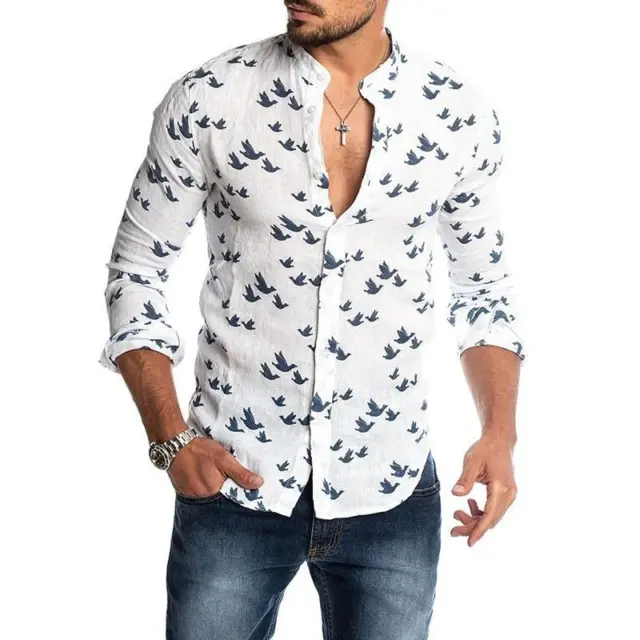 Camisas Elegantes Estampado Para Hombres Moda Hawaianas Mangas Largas Informales Lujo