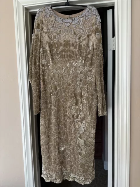 Jenny Packham Gold Sequin Embellished Dress (Sise Uk18/US 16) Preowned