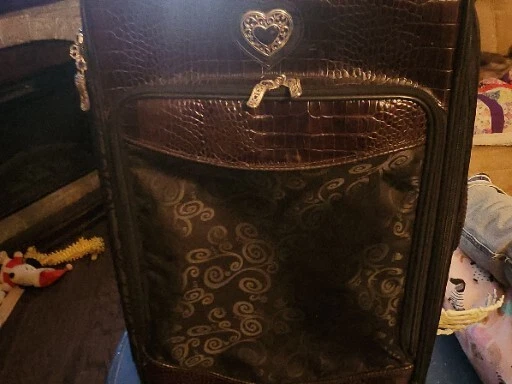 Brighton Black & Brown Croc Leather 22” Carry-on Luggage & Clip In Purse/makeup