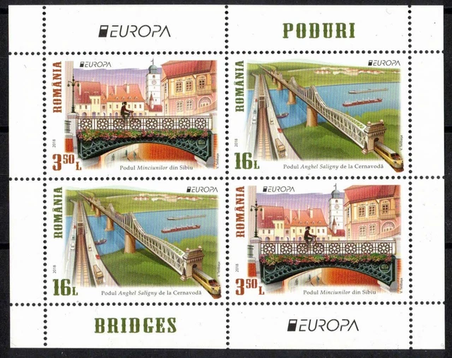 2018 Rumänien, Block Brücken, postfrisch/MNH, MiNr. 731 I, ME 29,-