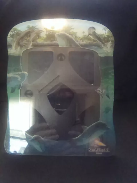 Sea World Orlando Acrylic Picture Frame Blue Green Dolphin 5.5" x 6.5" Palm Tree
