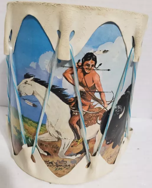 Vintage Indian Reservation Toy Drum 1972 Milk's Camp Industries Bonesteel S.D.