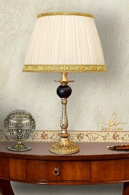 Lampada da tavolo comodino classica in cristallo NERO e ottone con paralume