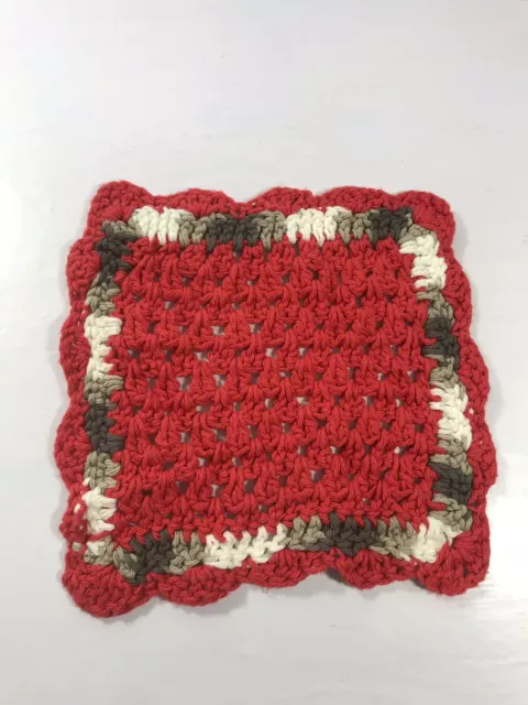 Holiday Home Decoration Knit Christmas Doily Table Top Square Vintage Handmade