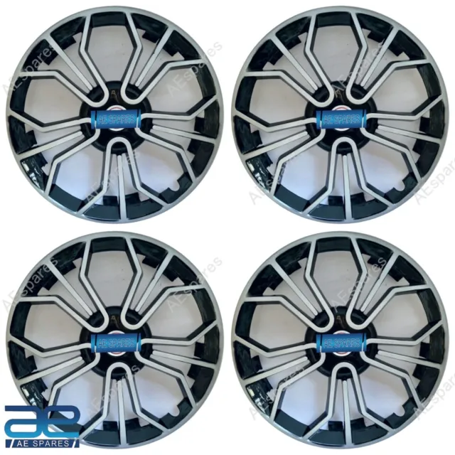 4 Pcs New Wheel Hub Caps Cover Plastic Silver-Black 14-15" For Cars Universal